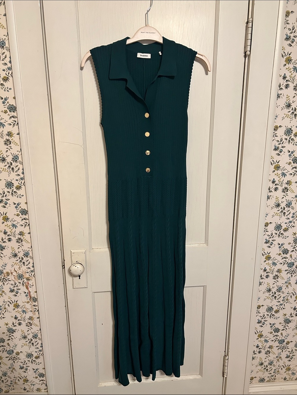 Sandro Teal Sleeveless Collared Maxi Dress with Gold Buttons - Picture 2 of 5